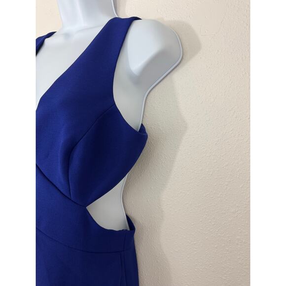 BCBGMAXAZRIA Blue Teal Cutout Asymmetric Maxi Dress Size 6 - Picture 4 of 8